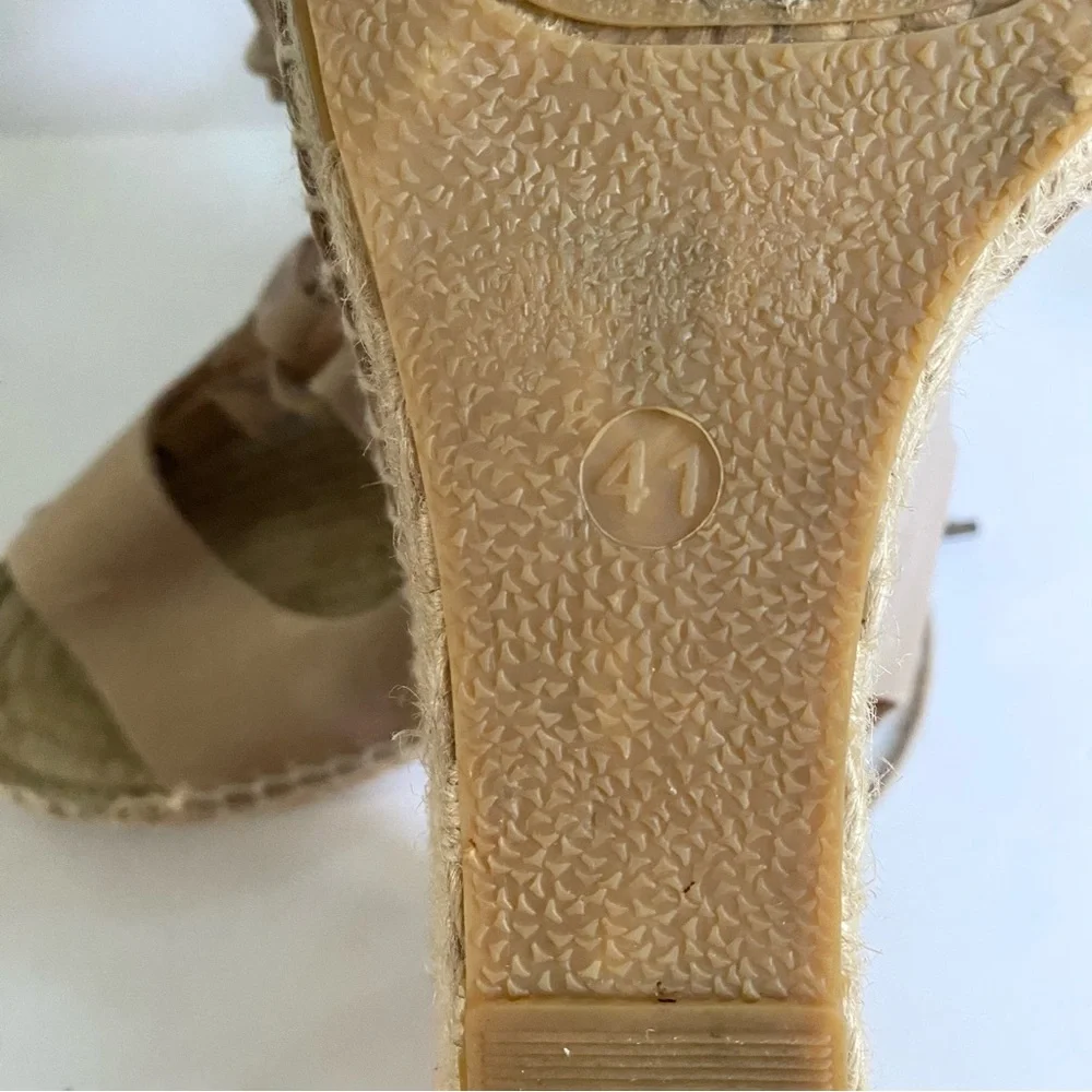 Anthropologie Carmen Saiz Leather Espadrille Wedge Sandals Strappy Gladiator Tan